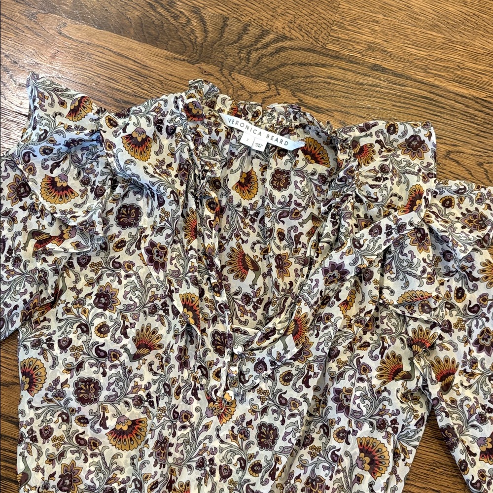 Veronica Beard 100% silk Floral Paisley Ruffle Hem Long Sleeve Dress, 2 - Picture 3 of 4